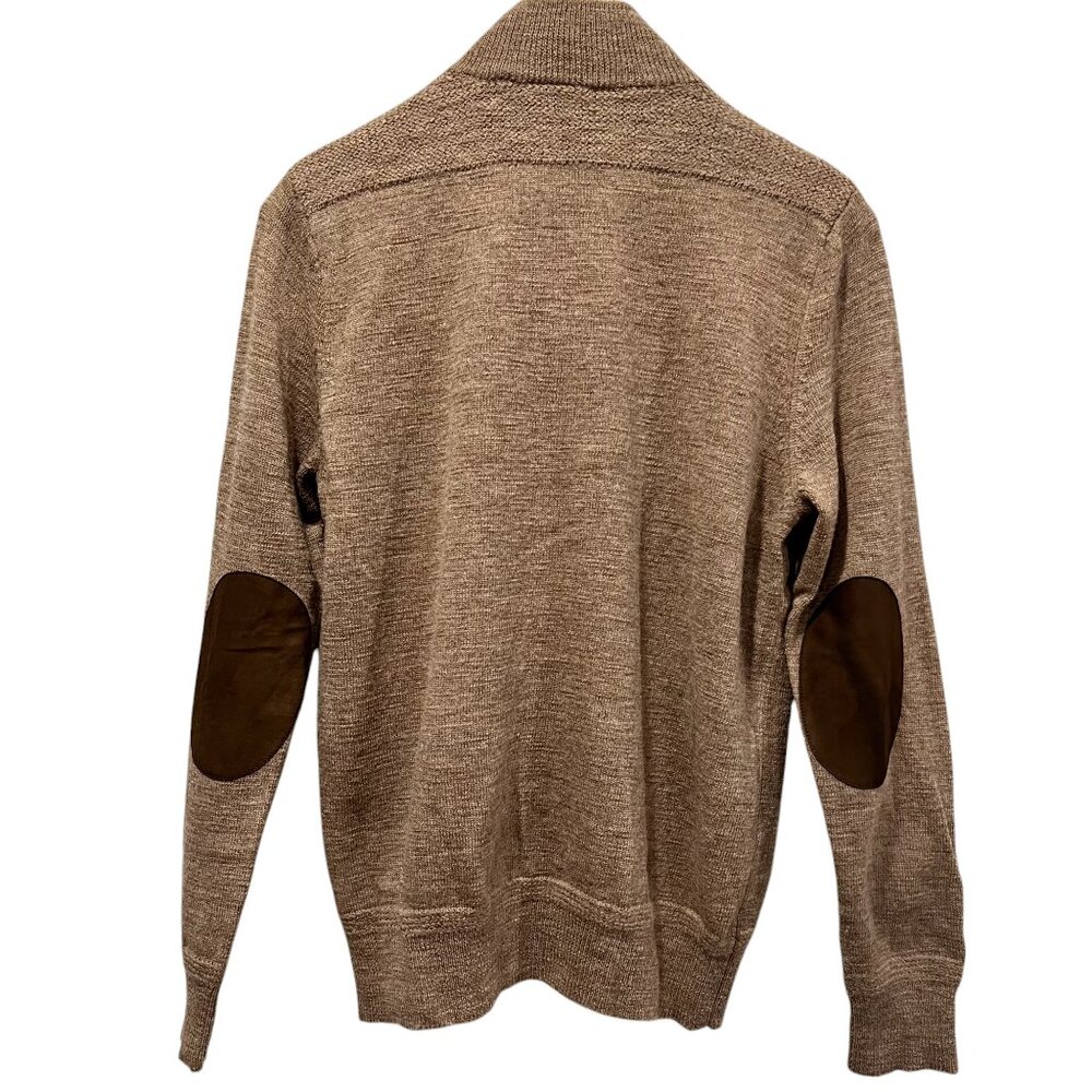 J Crew Wool 1/4 Zip Sweater, Leather Elbow Patches, Camel Brown, L
